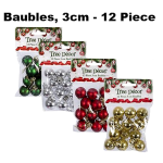 Christmas Baubles, 3cm - 12 Piece